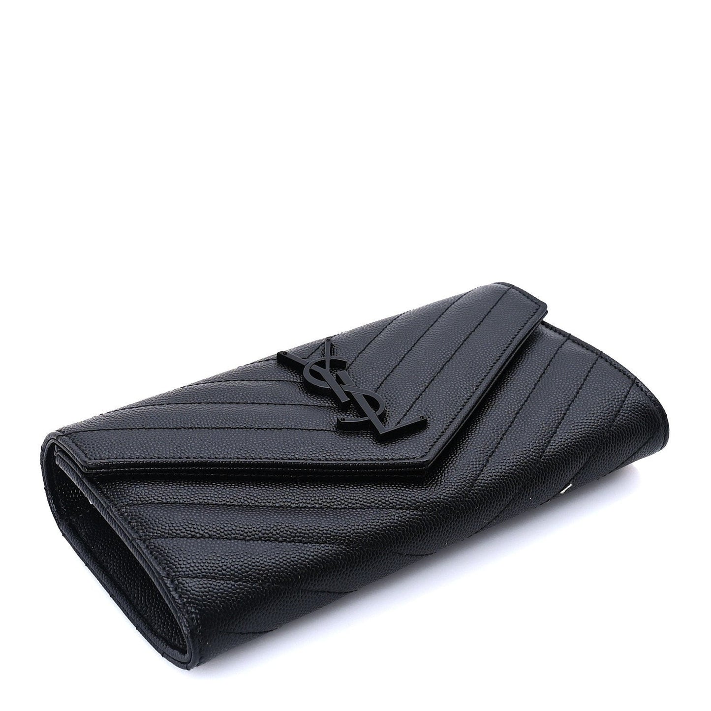 Grain De Poudre Matelasse Chevron Monogram Flap Wallet Black