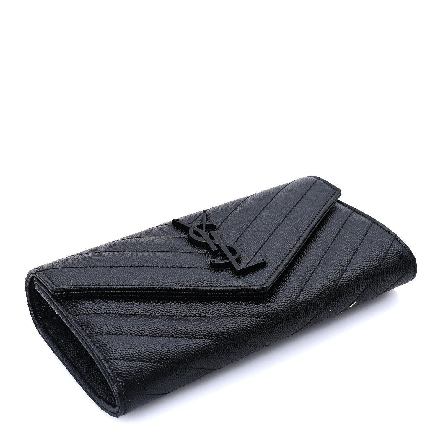 Saint Laurent Grain De Poudre Matelasse Chevron Monogram Flap Wallet Black 4 of 7