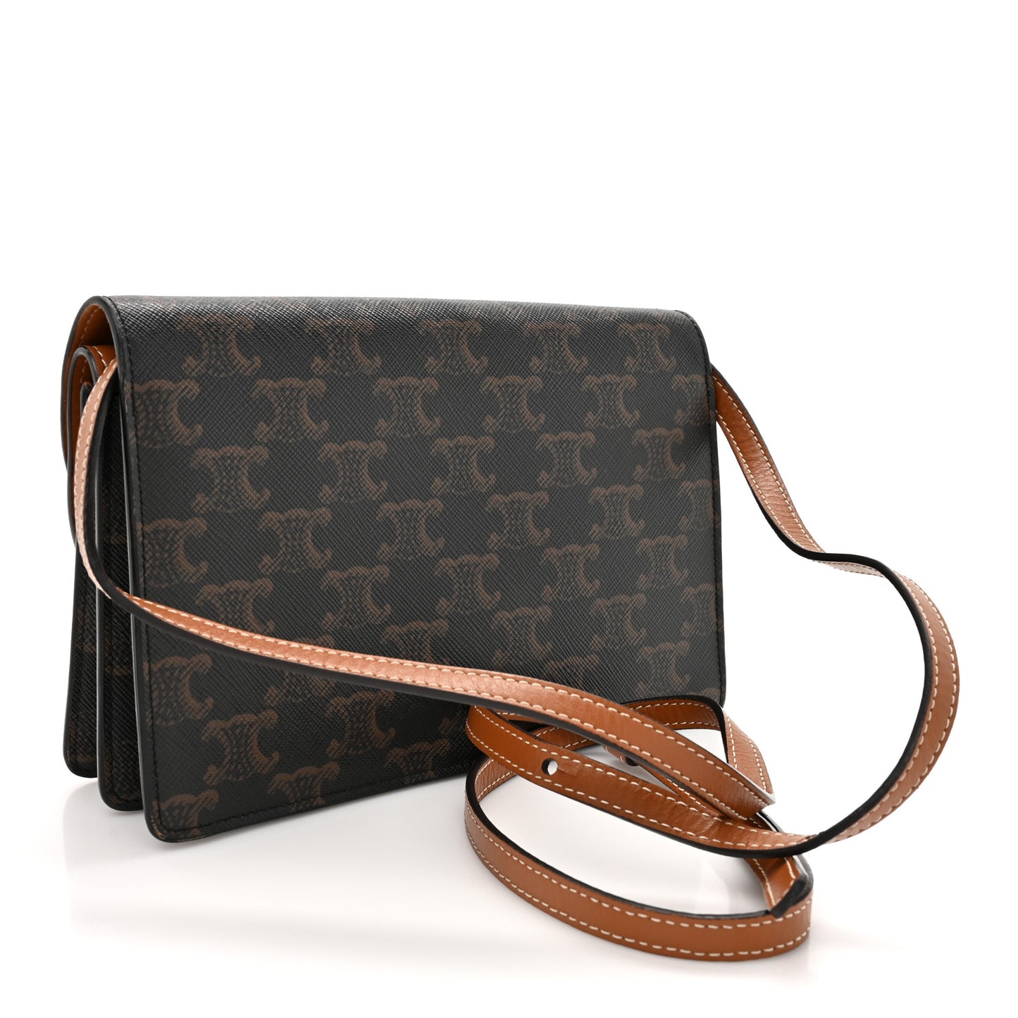 Triomphe Canvas Lambskin Wallet On Strap Tan