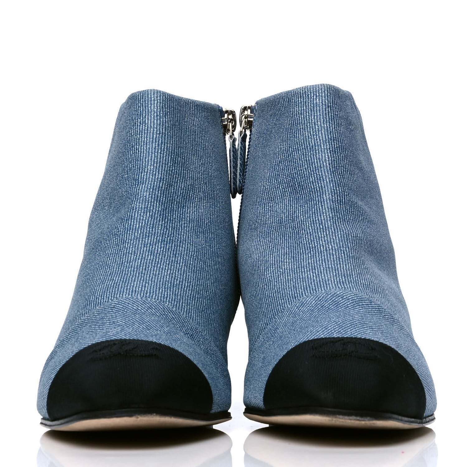 Chanel Denim Grosgrain Cap Toe Short Boots 39.5 Blue 2 of 4