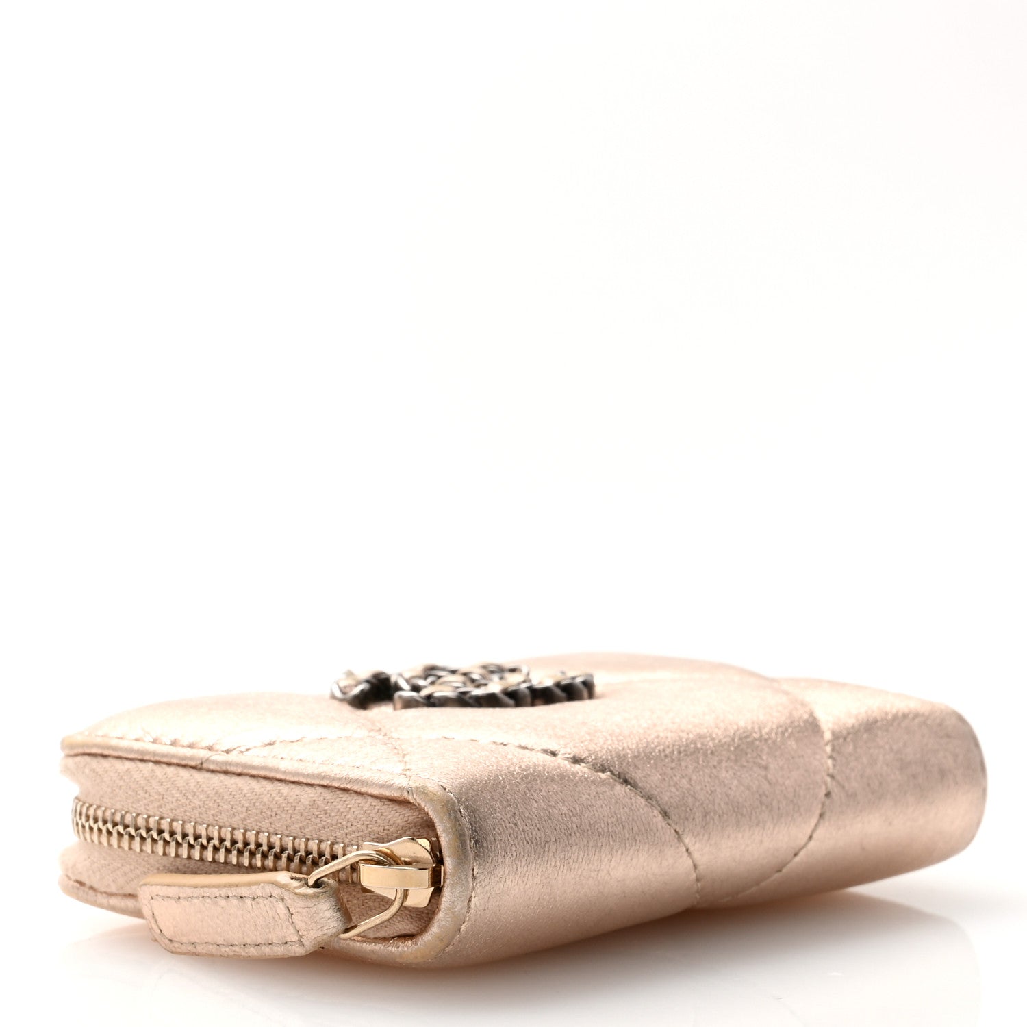 Chanel Metallic Lambskin Quilted Chanel 19 Zip Around Coin Purse Wallet Gold 4 of 13