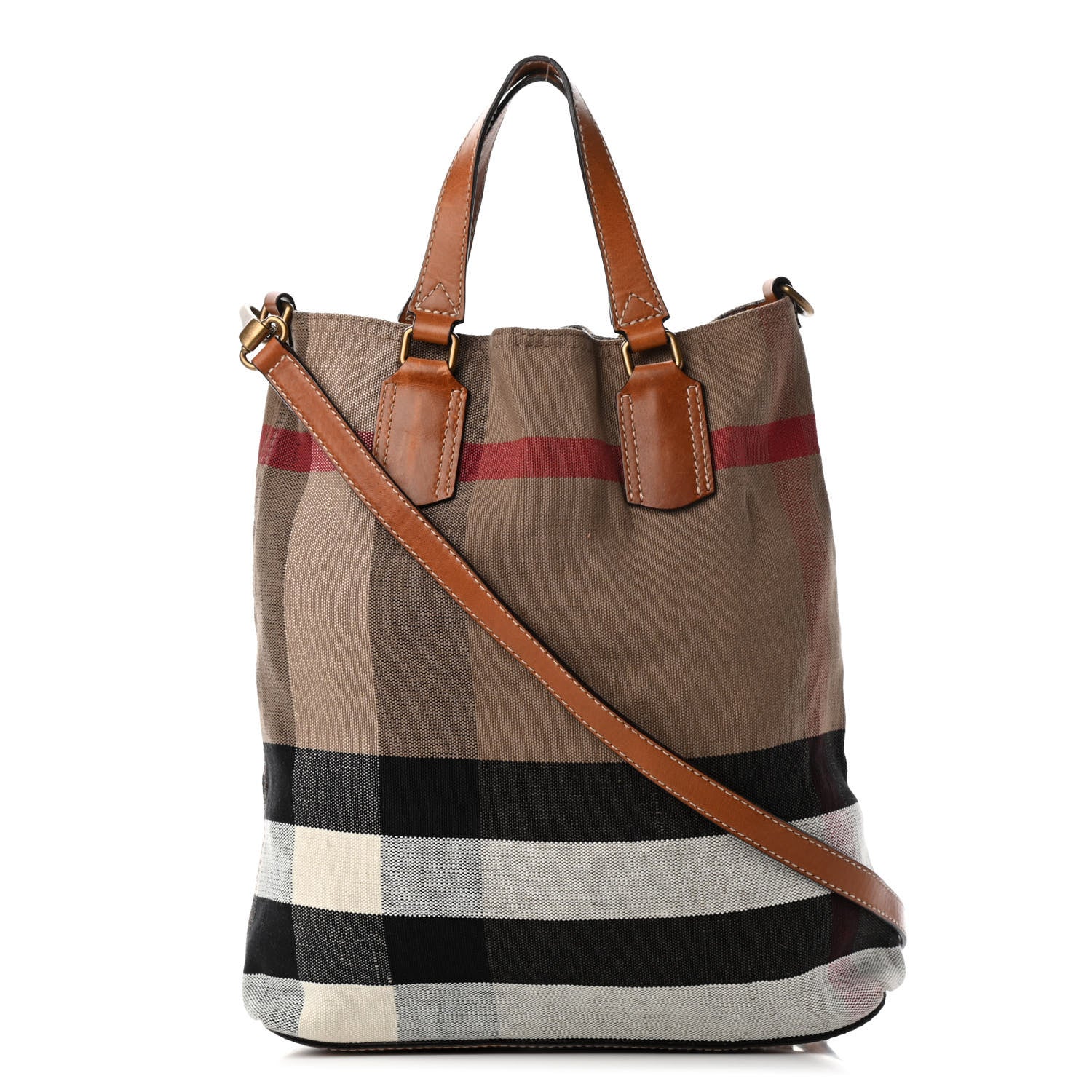 Burberry Canvas Mega Check Medium Tottenham Brit Tote Saddle Brown 1 of 8