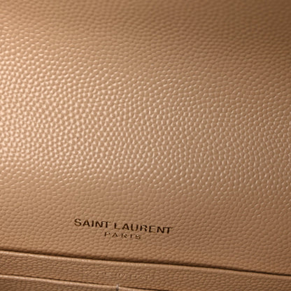 Saint Laurent Grain De Poudre Matelasse Chevron Monogram Envelope Chain Wallet  Dark Beige 5 of 8