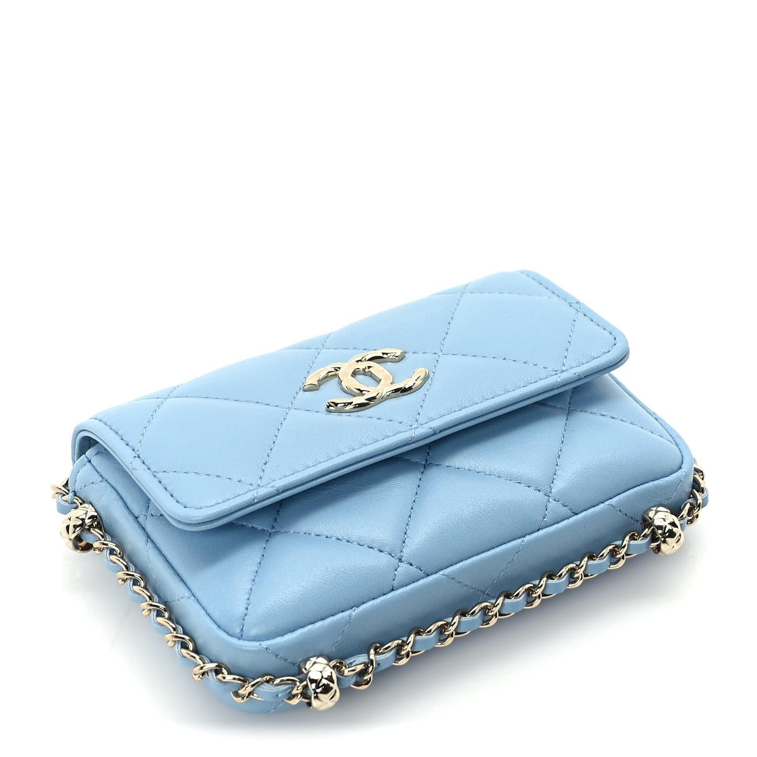 Chanel Lambskin Quilted CC Clutch With Chain Light Blue 3 of 10