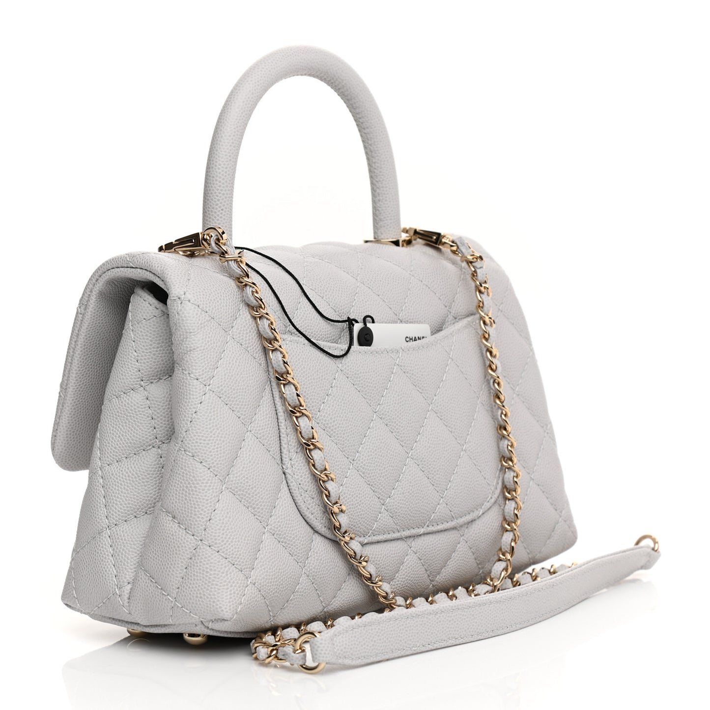 Caviar Quilted Mini Coco Handle Flap Light Grey