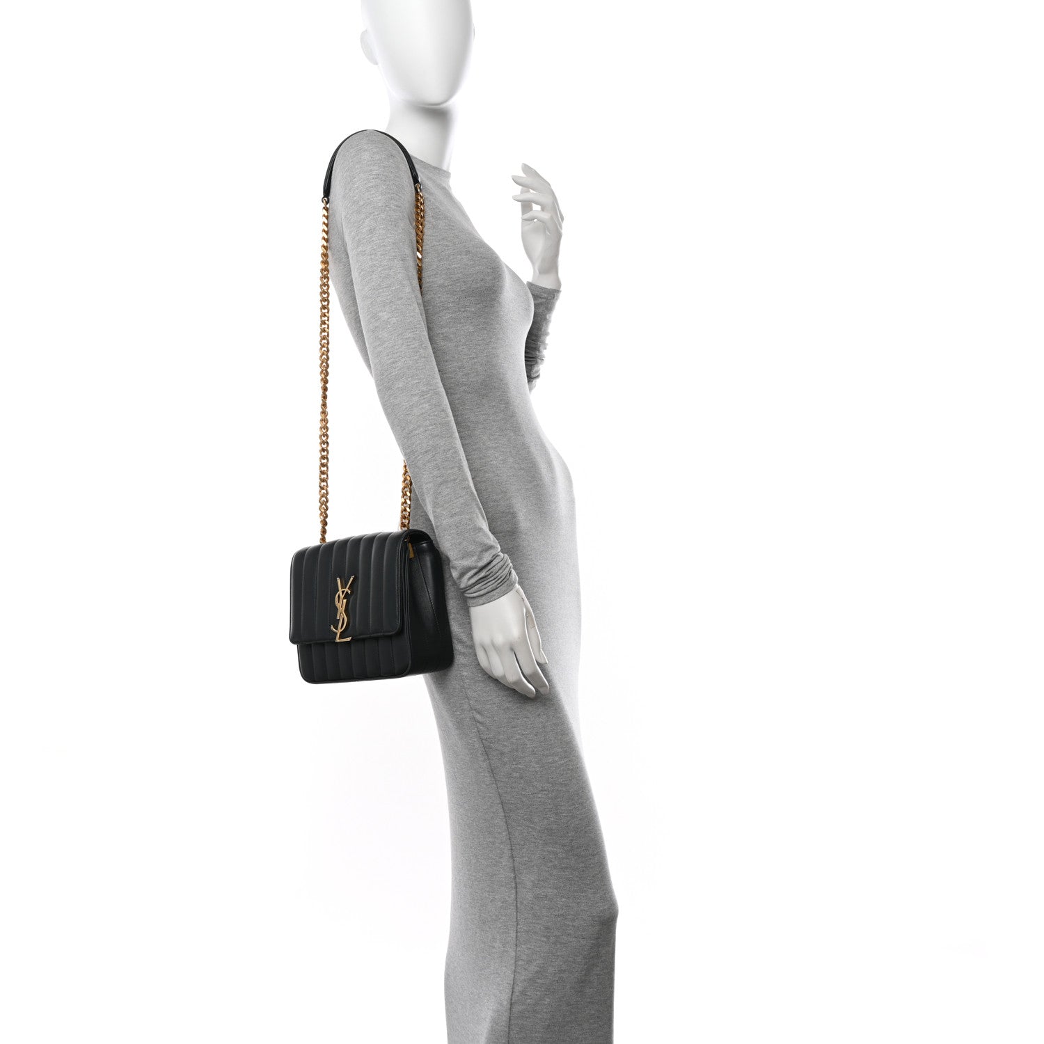 Saint Laurent Lambskin Matelasse Monogram Medium Vicky Chain Bag Algae 2 of 16