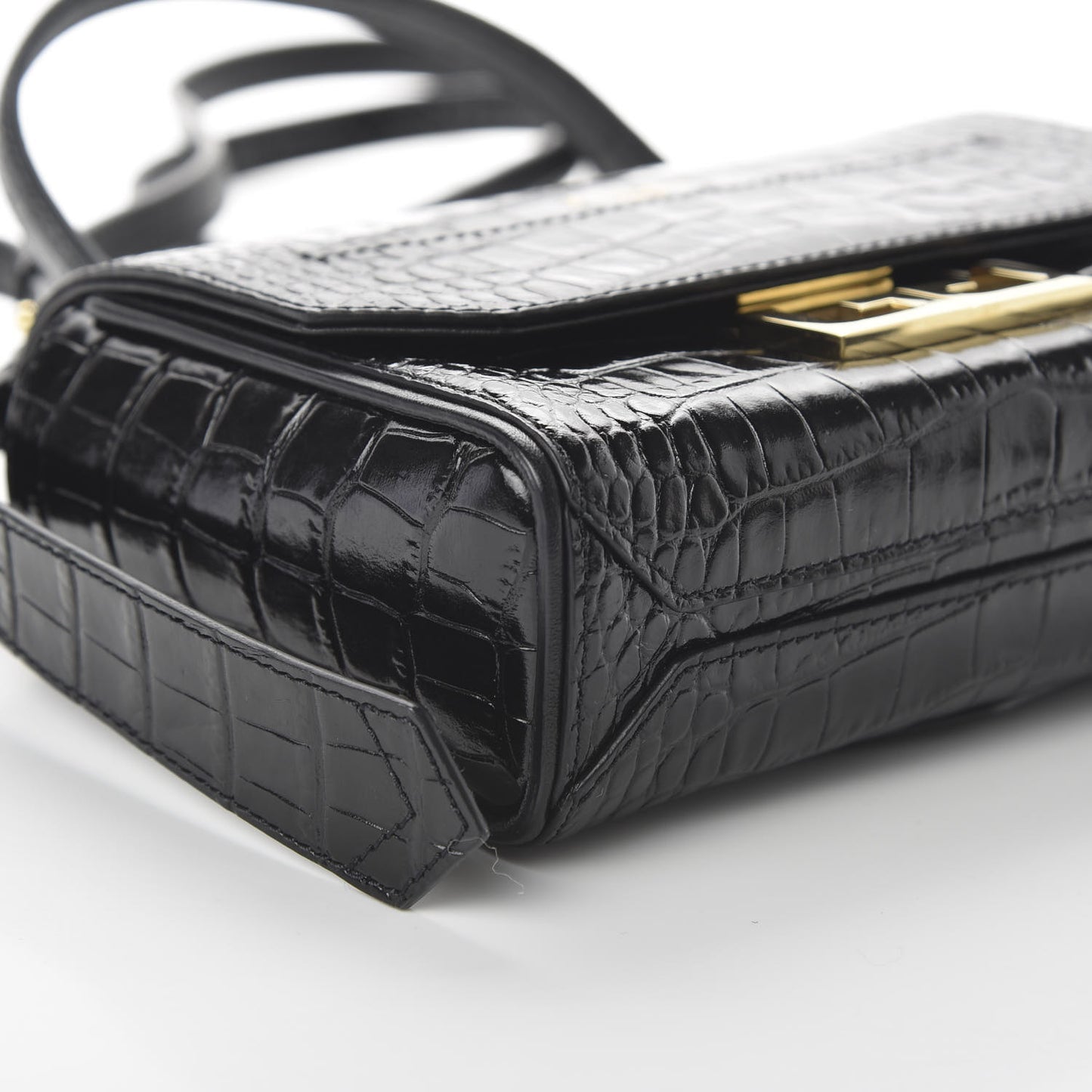 Calfskin Crocodile Embossed Eden Mini Top Handle Black