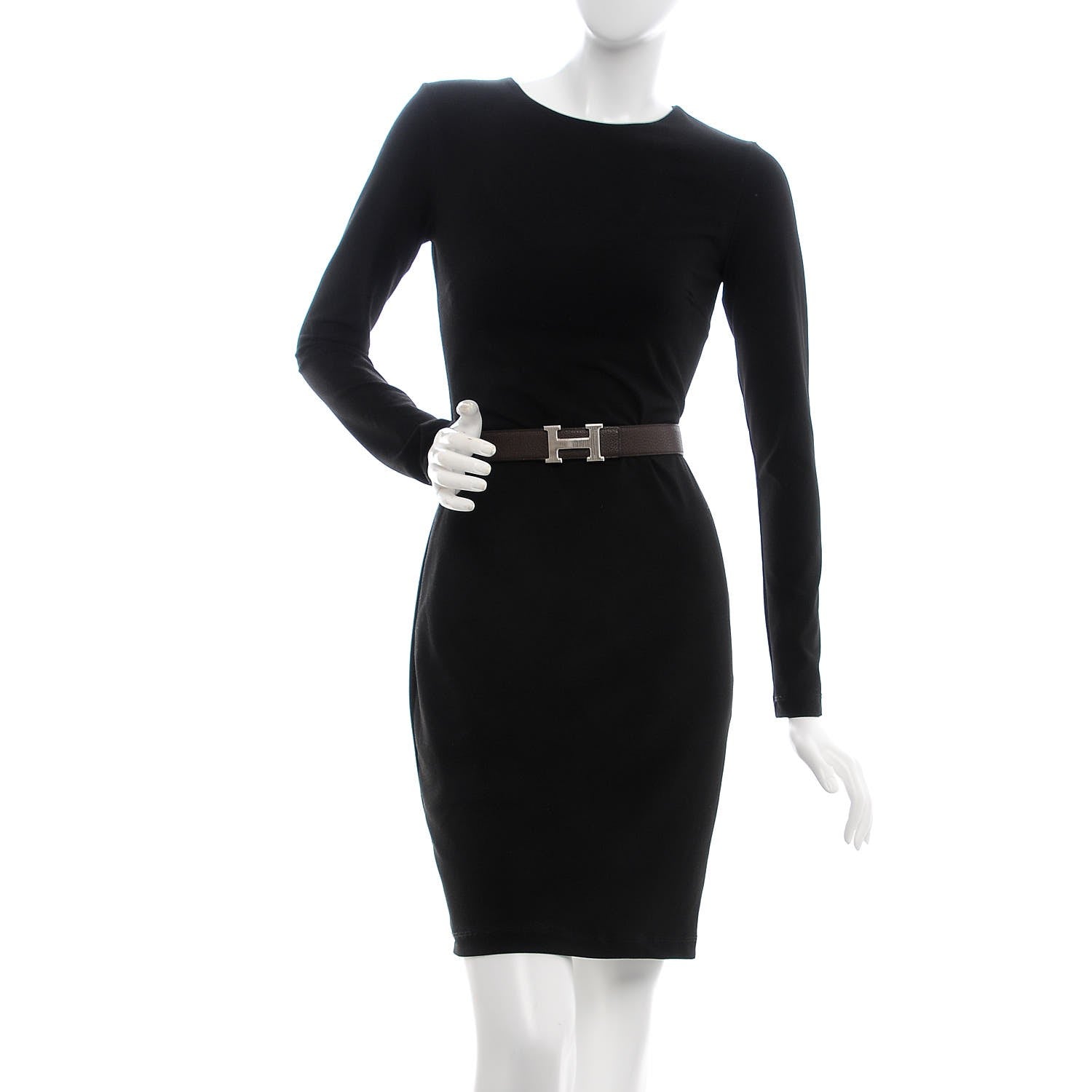 Hermes Togo Box 32mm Calandre H Belt 85 Chocolate Black 2 of 7