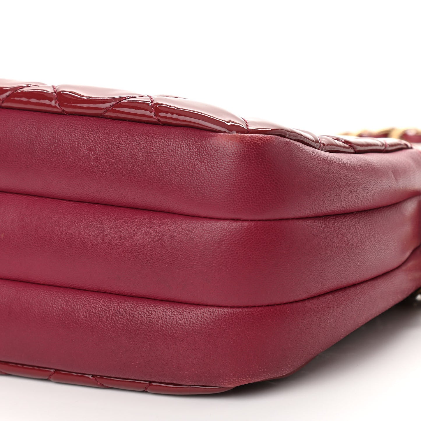 Patent Quilted Crown CC Double Zip Bag Dark Pink