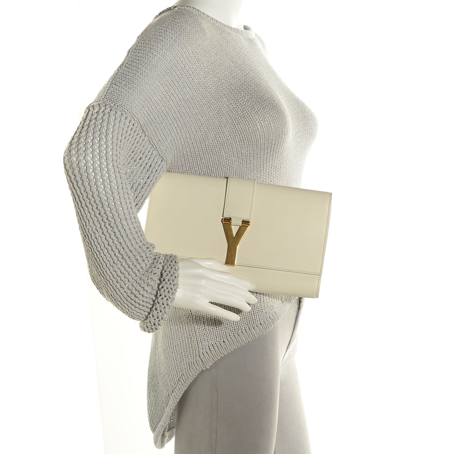 Saint Laurent Calfskin Classic Y Clutch White 2 of 18