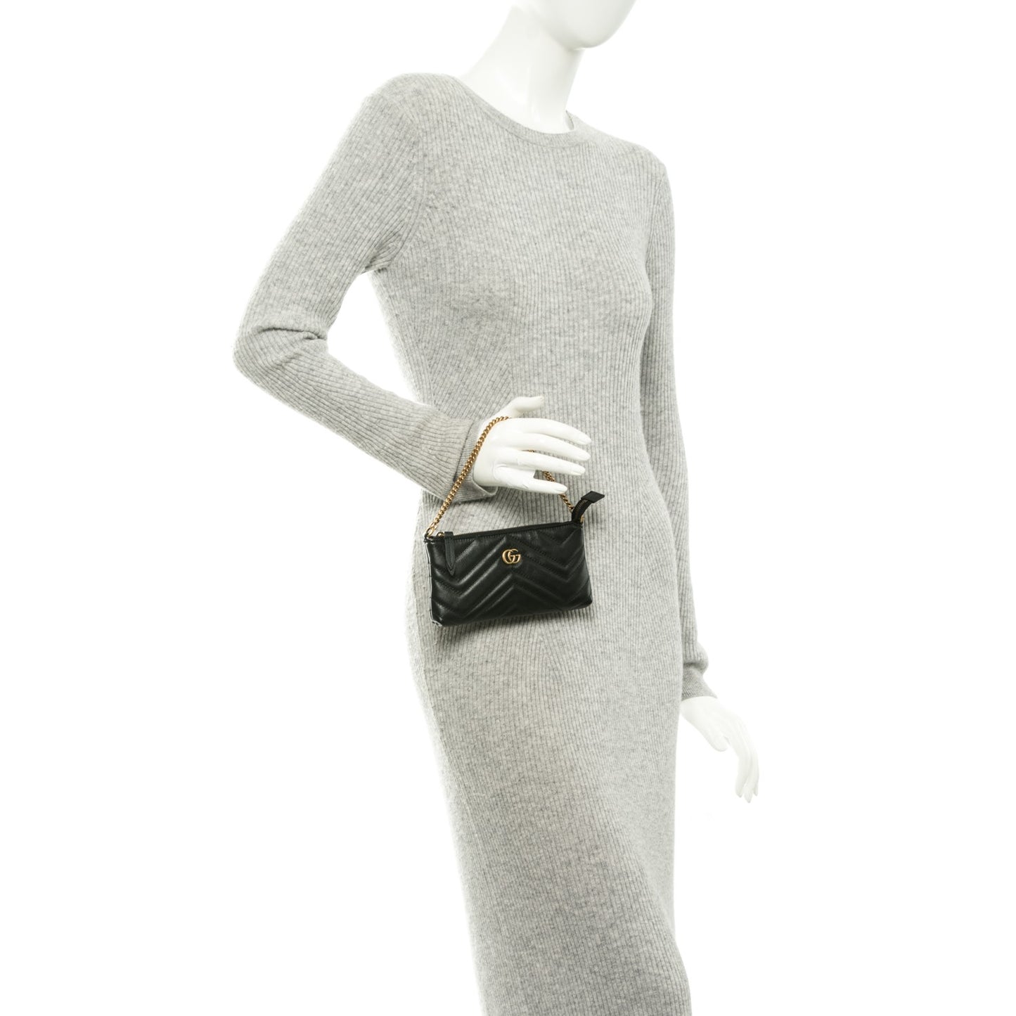 Calfskin Matelasse Mini GG Marmont Chain Bag Black