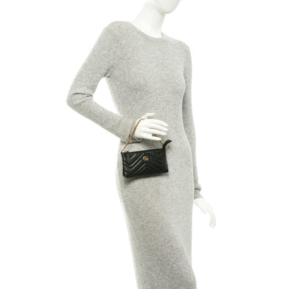 Gucci Calfskin Matelasse Mini GG Marmont Chain Bag Black 2 of 7