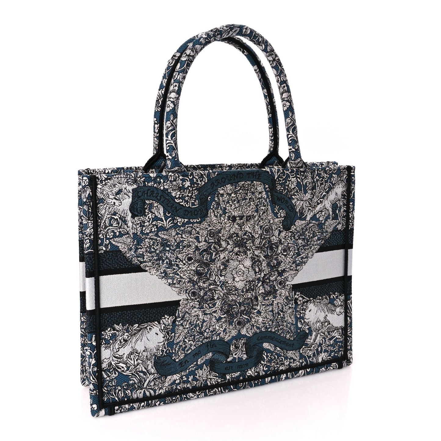 Canvas Embroidered Medium Around The World Book Tote Blue
