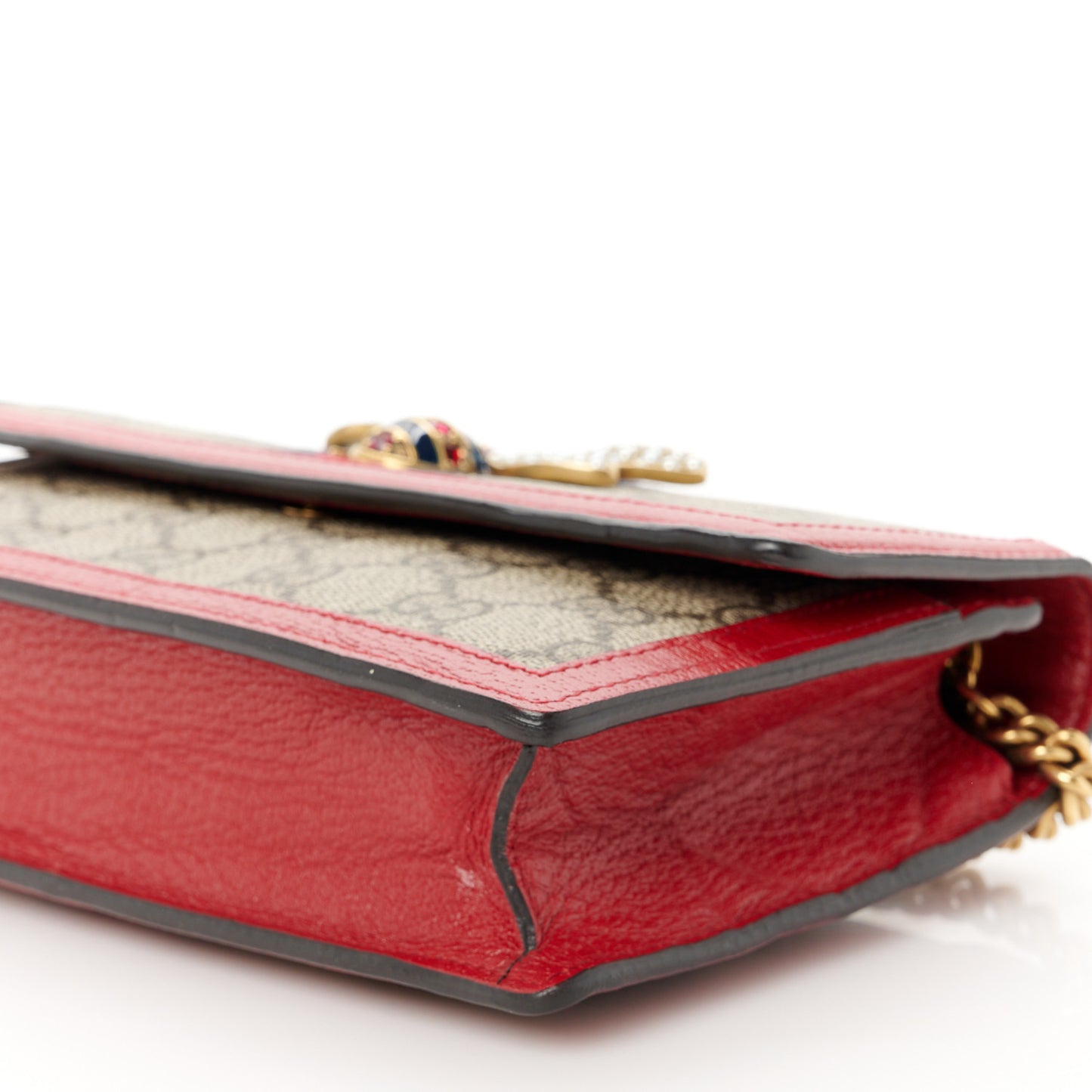 GG Supreme Monogram Web Queen Margaret Chain Wallet Red