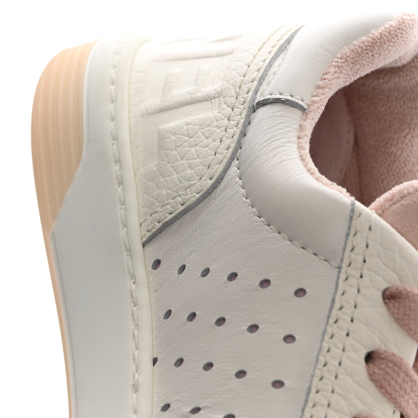 Grained Calfskin Fabric Womens Logo Sneakers 35.5 White Light Pink