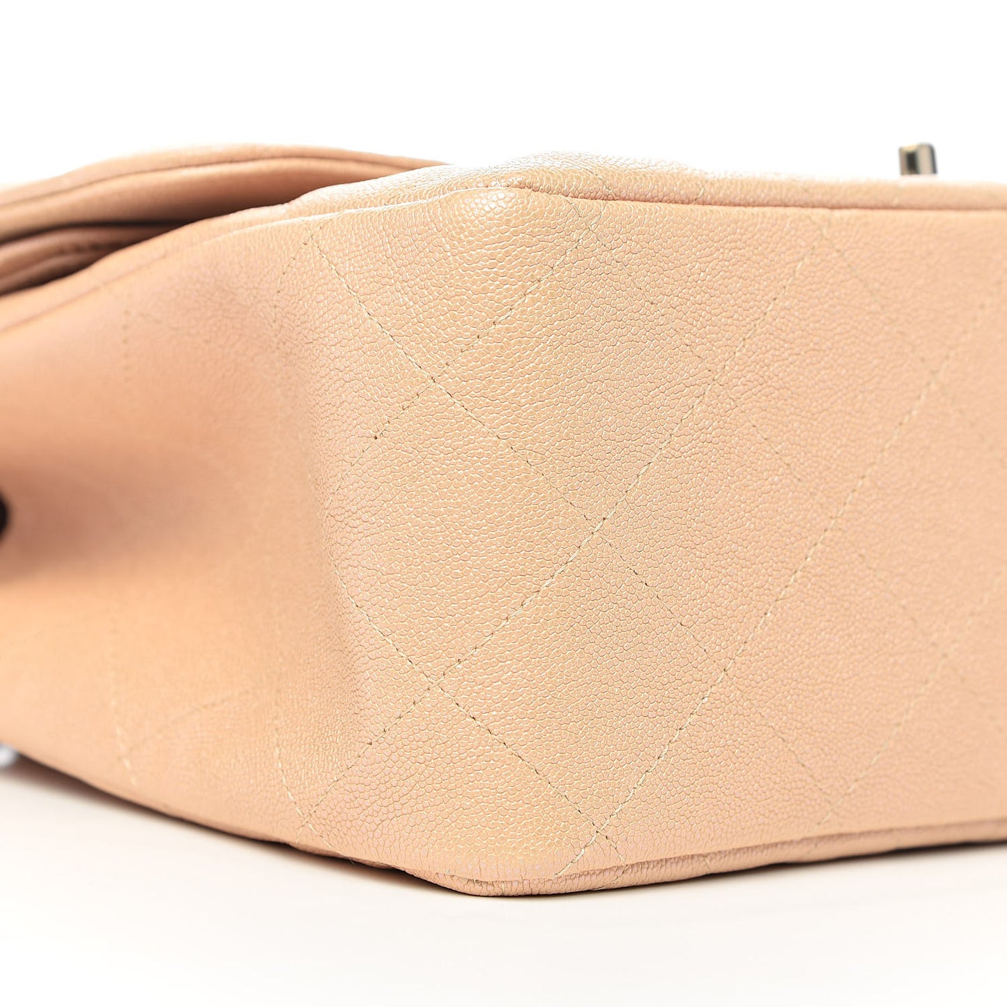 Iridescent Caviar Quilted Jumbo Double Flap Beige