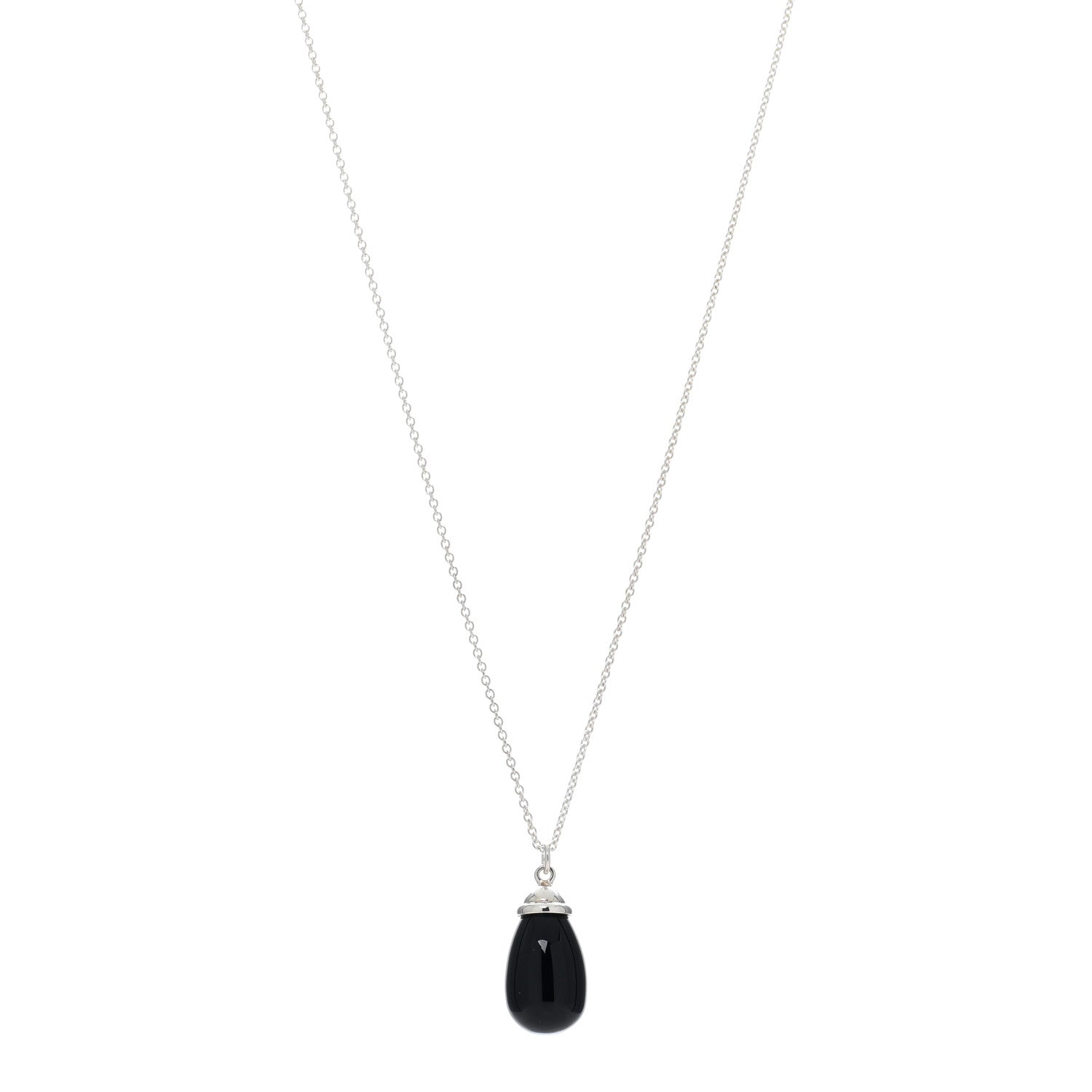 Tiffany Sterling Silver Black Onyx Drop Pendant Necklace 1 of 4