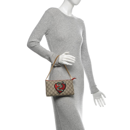 Gucci GG Supreme Monogram Kingsnake Heart Embroidered Chain Wrist Wallet Red 2 of 6