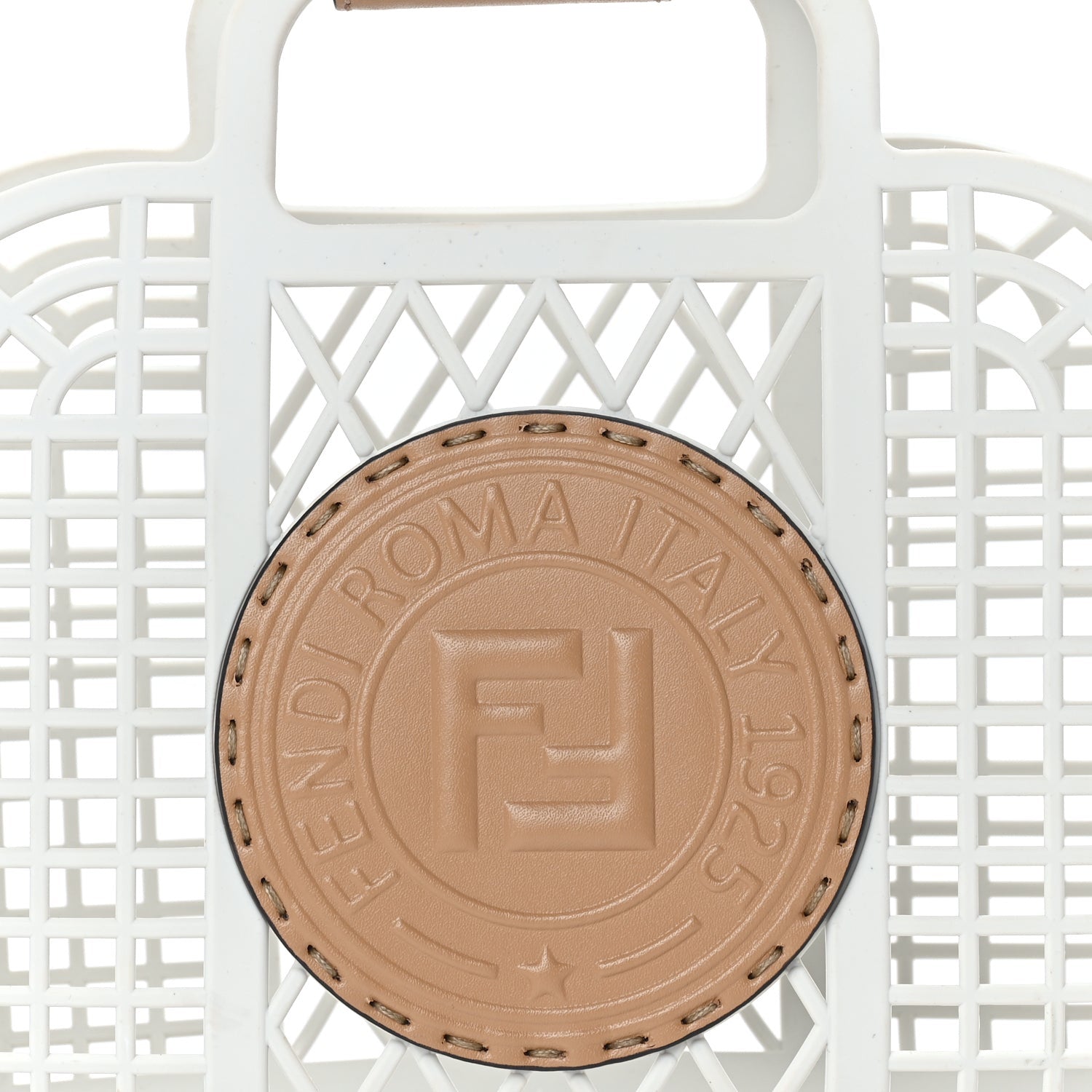 Fendi Recycled Plastic Vitello Liberty Matte Small  Basket  White Ice Miele Scuro 6 of 7