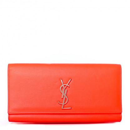 Saint Laurent Calfskin Classic Monogram Clutch Neon Orange 1 of 7
