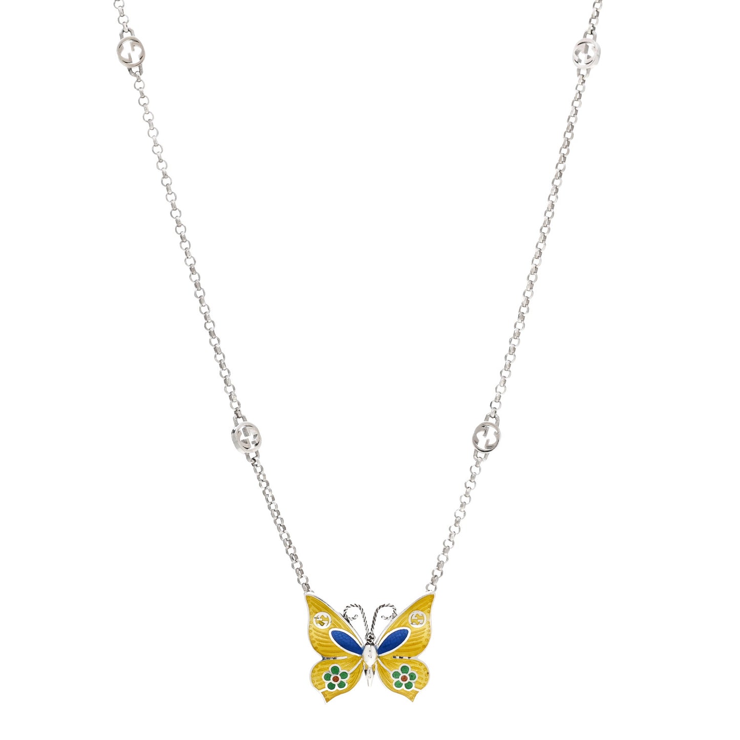 Sterling Silver Enamel Butterfly Pendant Necklace