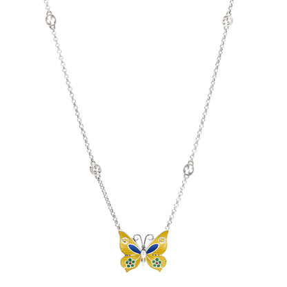 Gucci Sterling Silver Enamel Butterfly Pendant Necklace 1 of 5