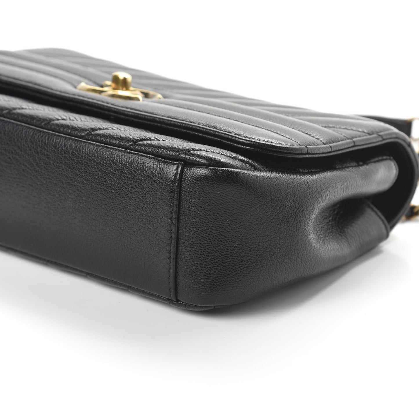 Shiny Goatskin Diagonal Quilted Small Flap Black