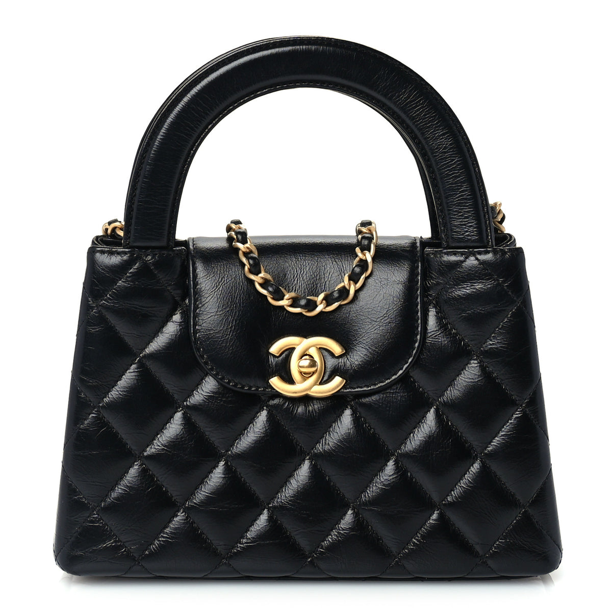Chanel Shiny Aged Calfskin Quilted Nano Kelly Shopper Black 1 of 9