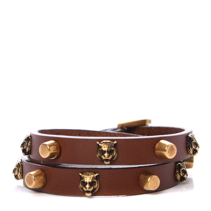 Gucci Calfskin Feline Head Studded Bracelet Brown 1 of 5