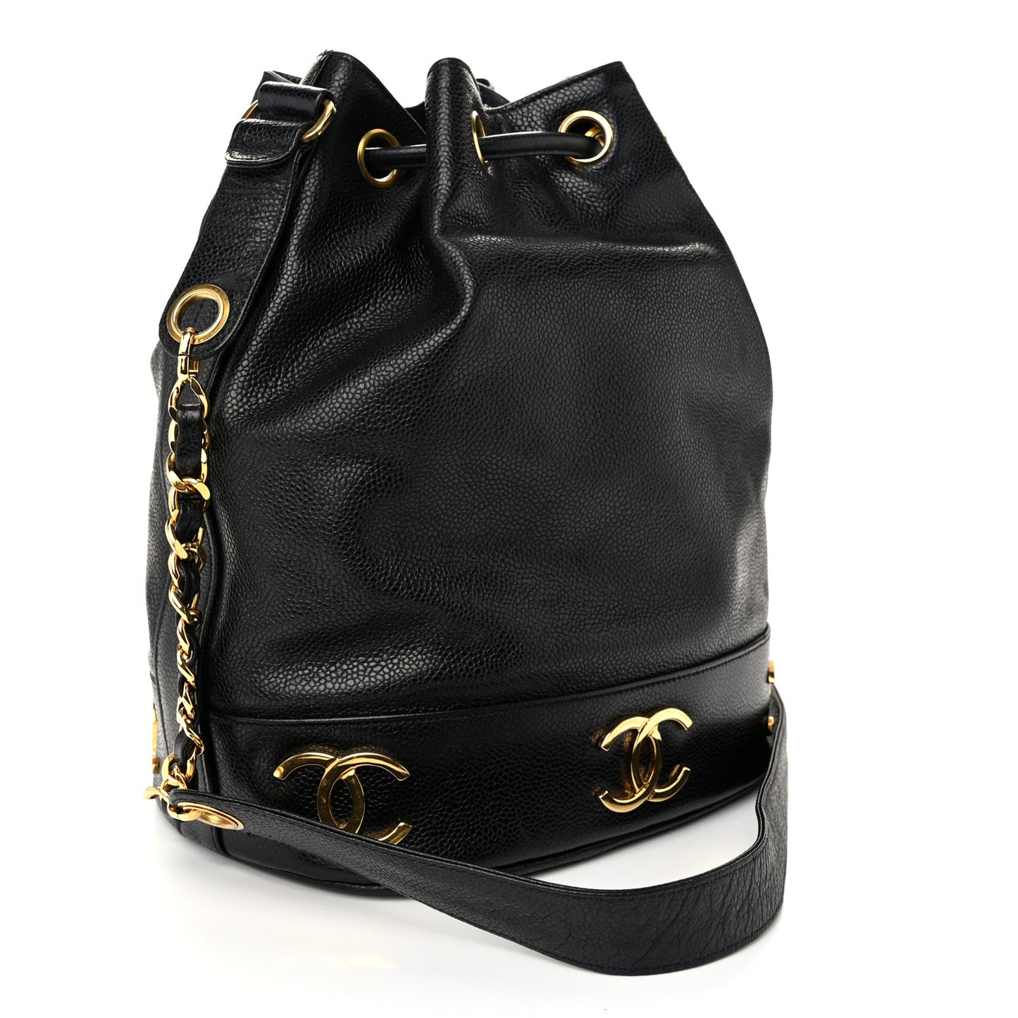 Caviar CC Drawstring Shoulder Bag Black
