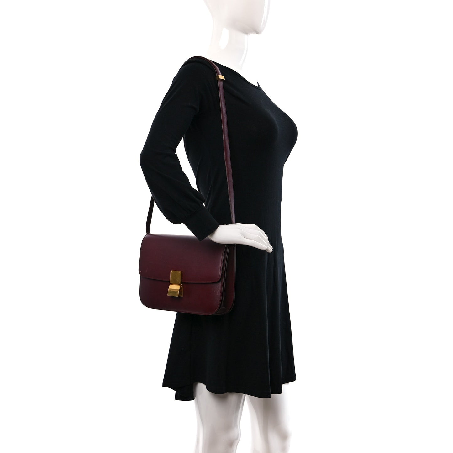 Box Calfskin Medium Classic Box Flap Bag Burgundy