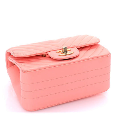 Chanel Lambskin Chevron Quilted Mini Square Flap  Pink 3 of 9