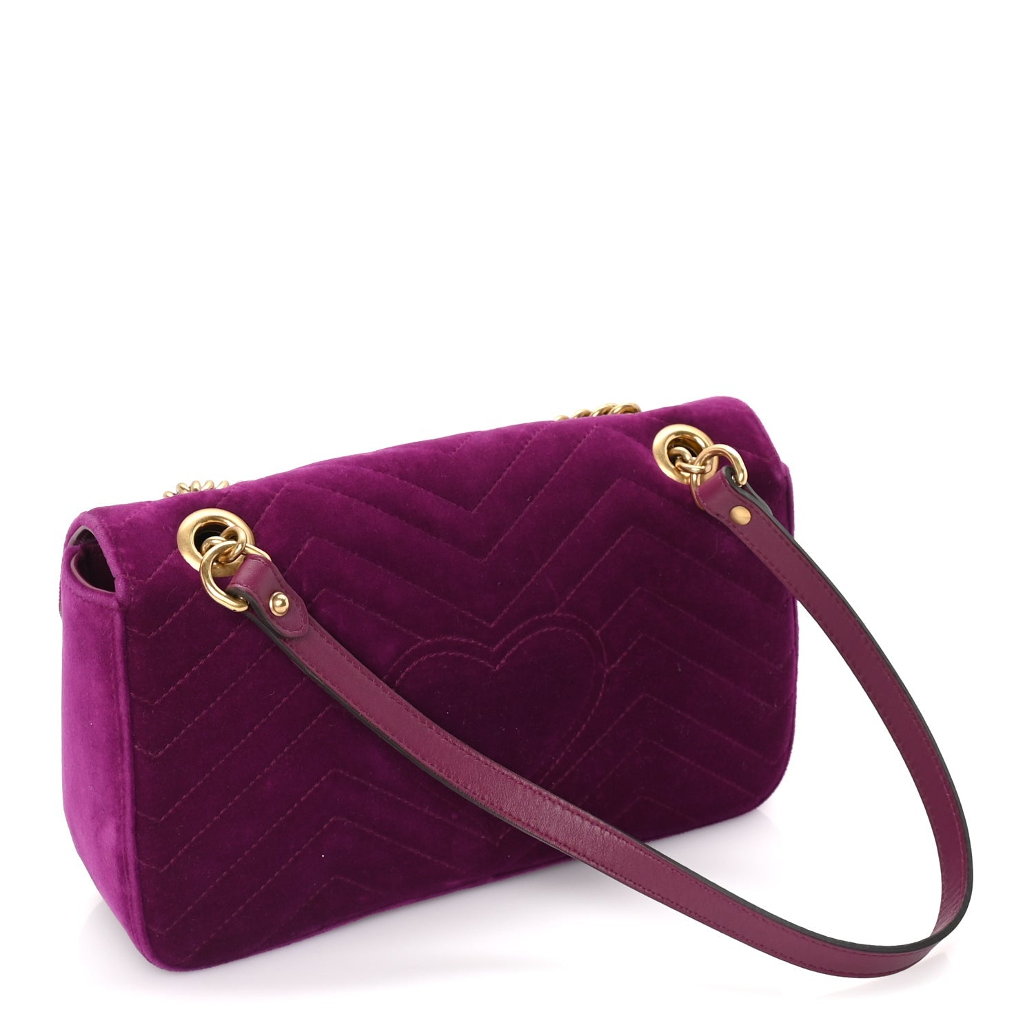 Gucci Velvet Matelasse Small GG Marmont Shoulder Bag Fuchsia Violet Cyclamen 2 of 8