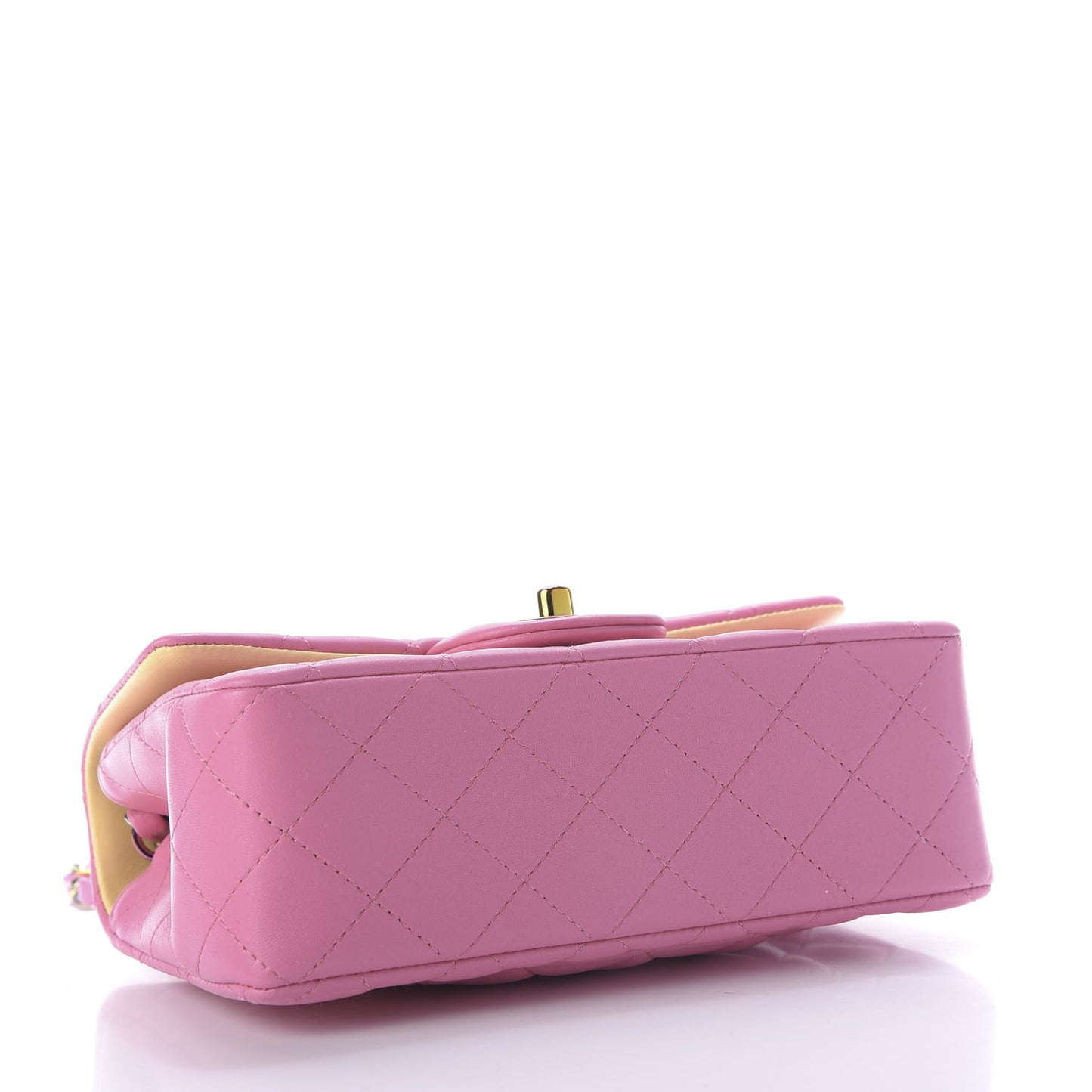 Lambskin Quilted Mini Rectangular Flap Pink Yellow