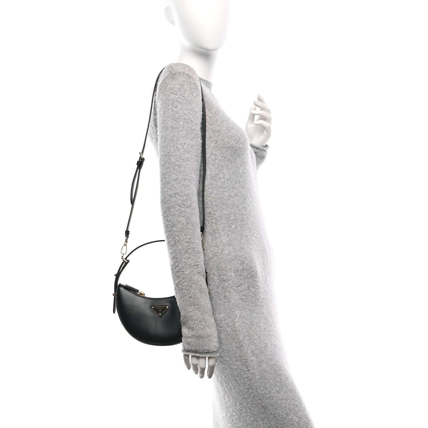 Prada Soft Calfskin Arque Shoulder Bag Black 3 of 7