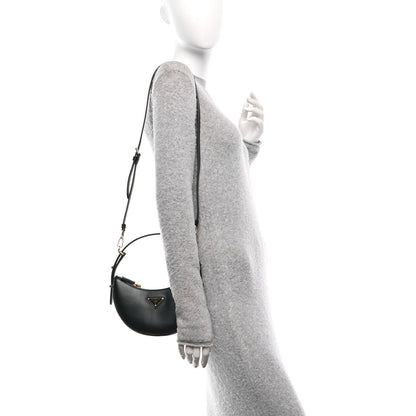 Prada Soft Calfskin Arque Shoulder Bag Black 3 of 7