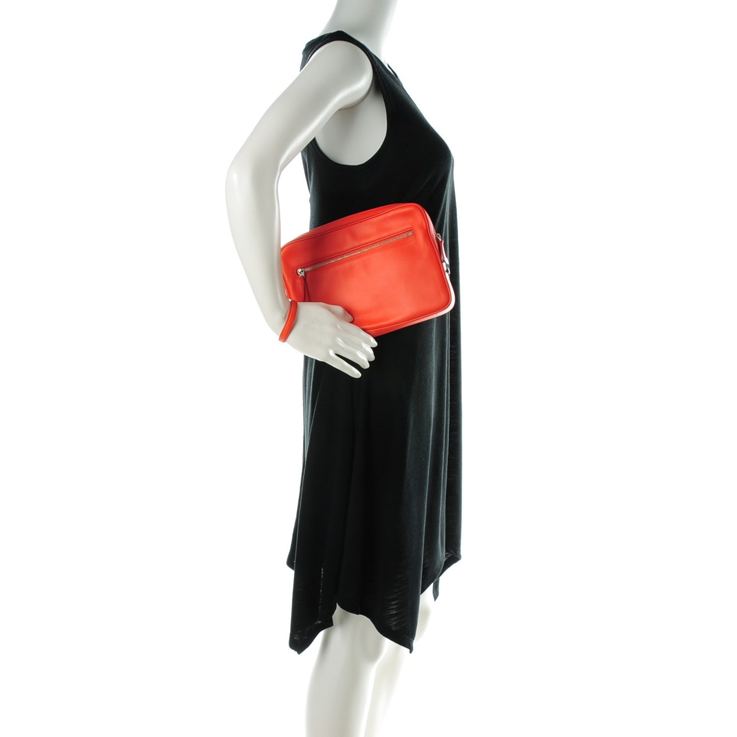 Nappa Side Lock Dragonne Clutch Bright Orange