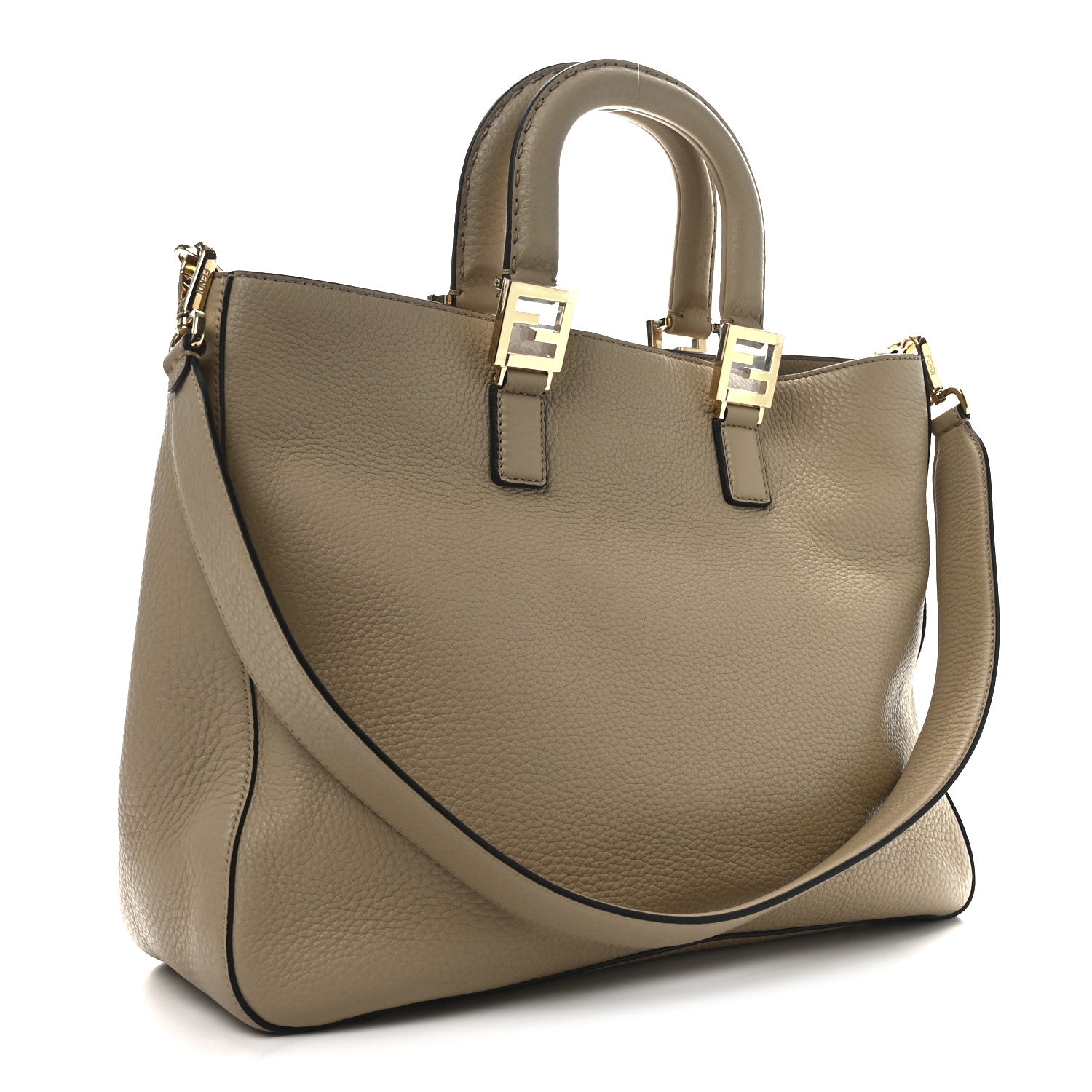 Fendi Cuoio Romano Selleria Medium FF Tote Miele Scuro 3 of 10