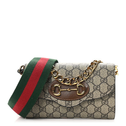 Gucci GG Supreme Monogram Azalea Calfskin Web Mini Horsebit 1955 Chain Shoulder Bag Beige Ebony Brown Sugar 1 of 7