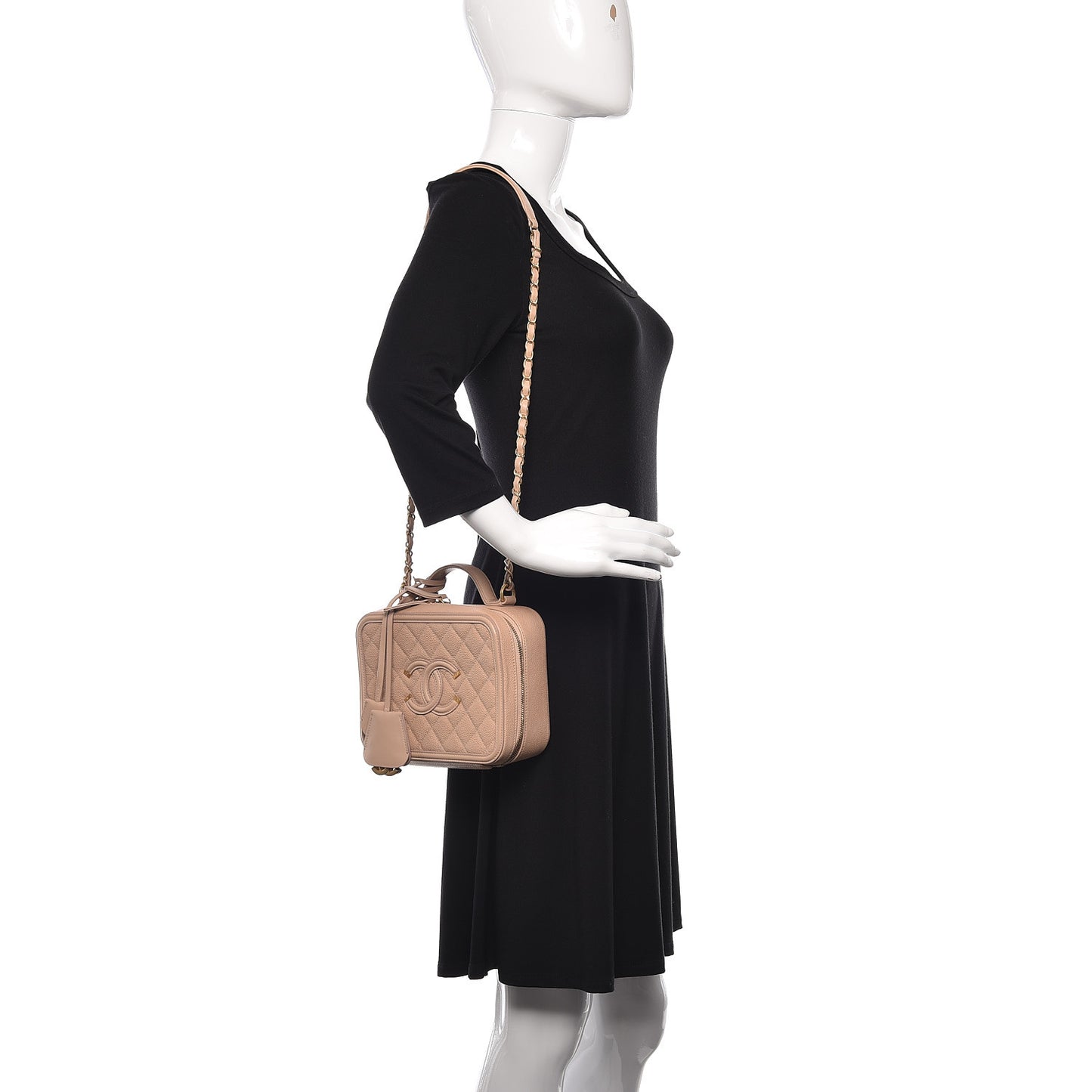 Caviar Quilted Medium CC Filigree Vanity Case Beige