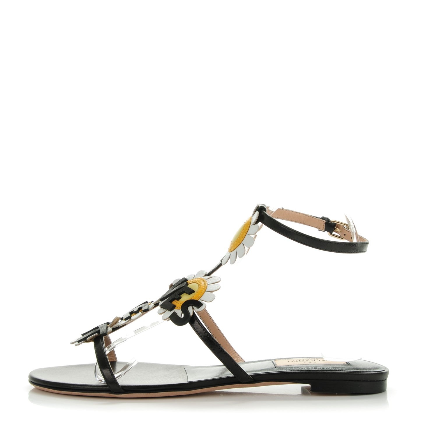 Nappa Ankle Strap Love Me Daisy Flat Sandals 38 Black