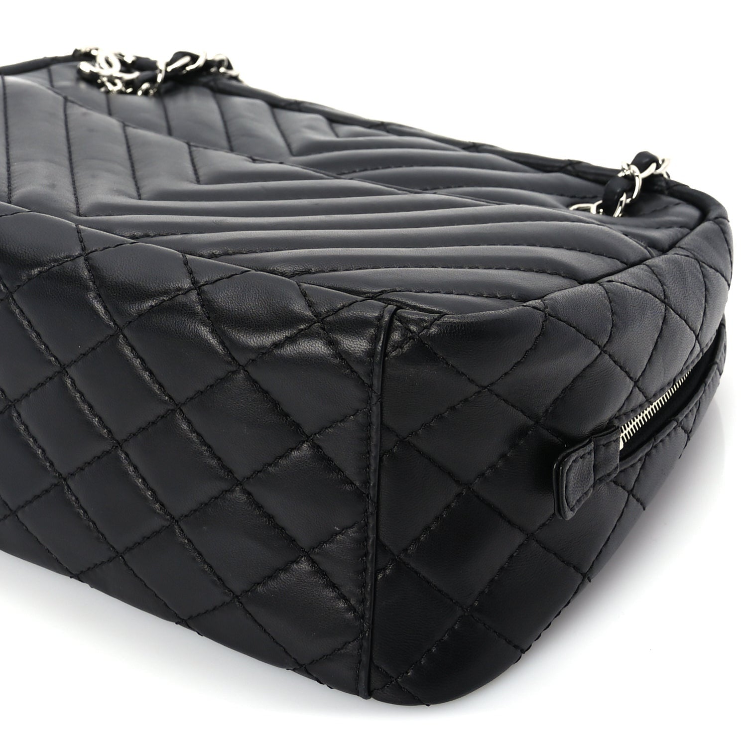 Chanel Lambskin Chevron Quilted Camera Case Black 9 of 9