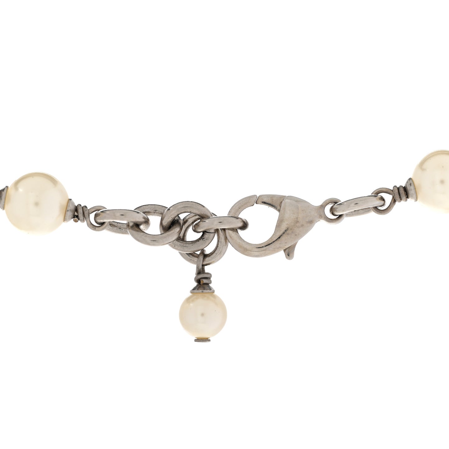 Crystal Pearl CC Long Necklace Silver