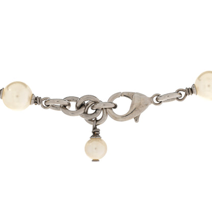 Chanel Crystal Pearl CC Long Necklace Silver 5 of 8