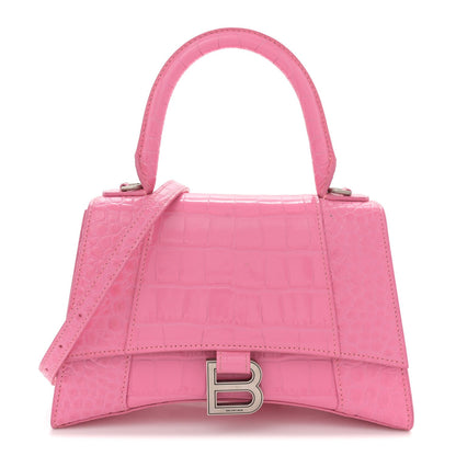 Balenciaga Shiny Calfskin Crocodile Embossed Small Hourglass Top Handle Bag Baby Pink 1 of 7