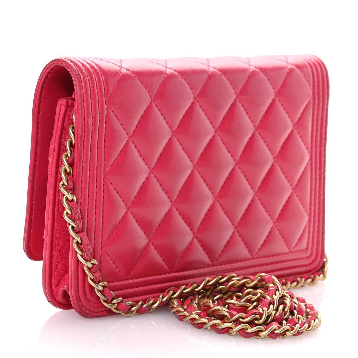 Lambskin Quilted Boy Wallet On Chain WOC Dark Fuchsia