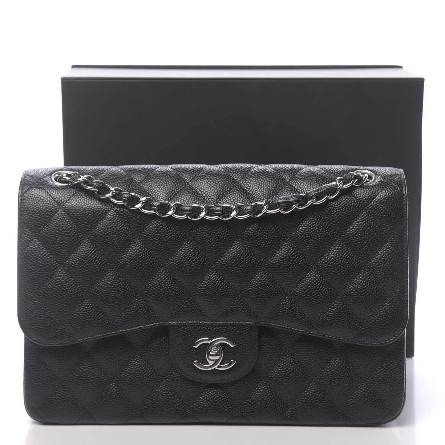 Caviar Quilted Jumbo Double Flap Black