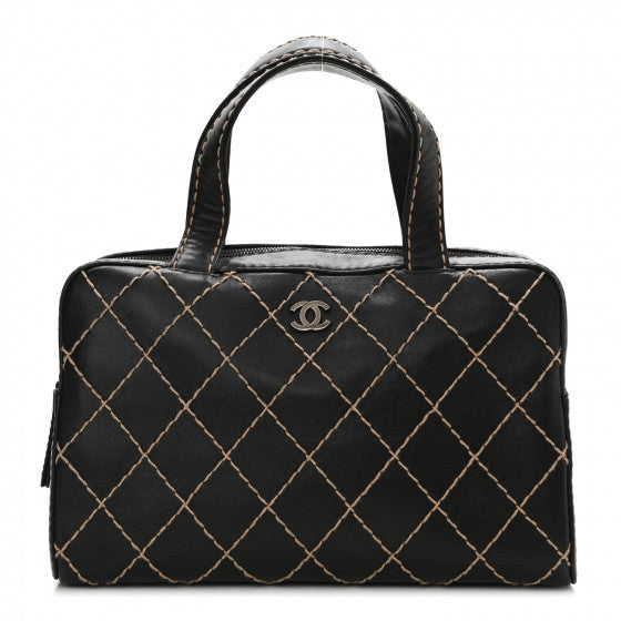 Calfskin Wild Stitch Top Handle Bag Black