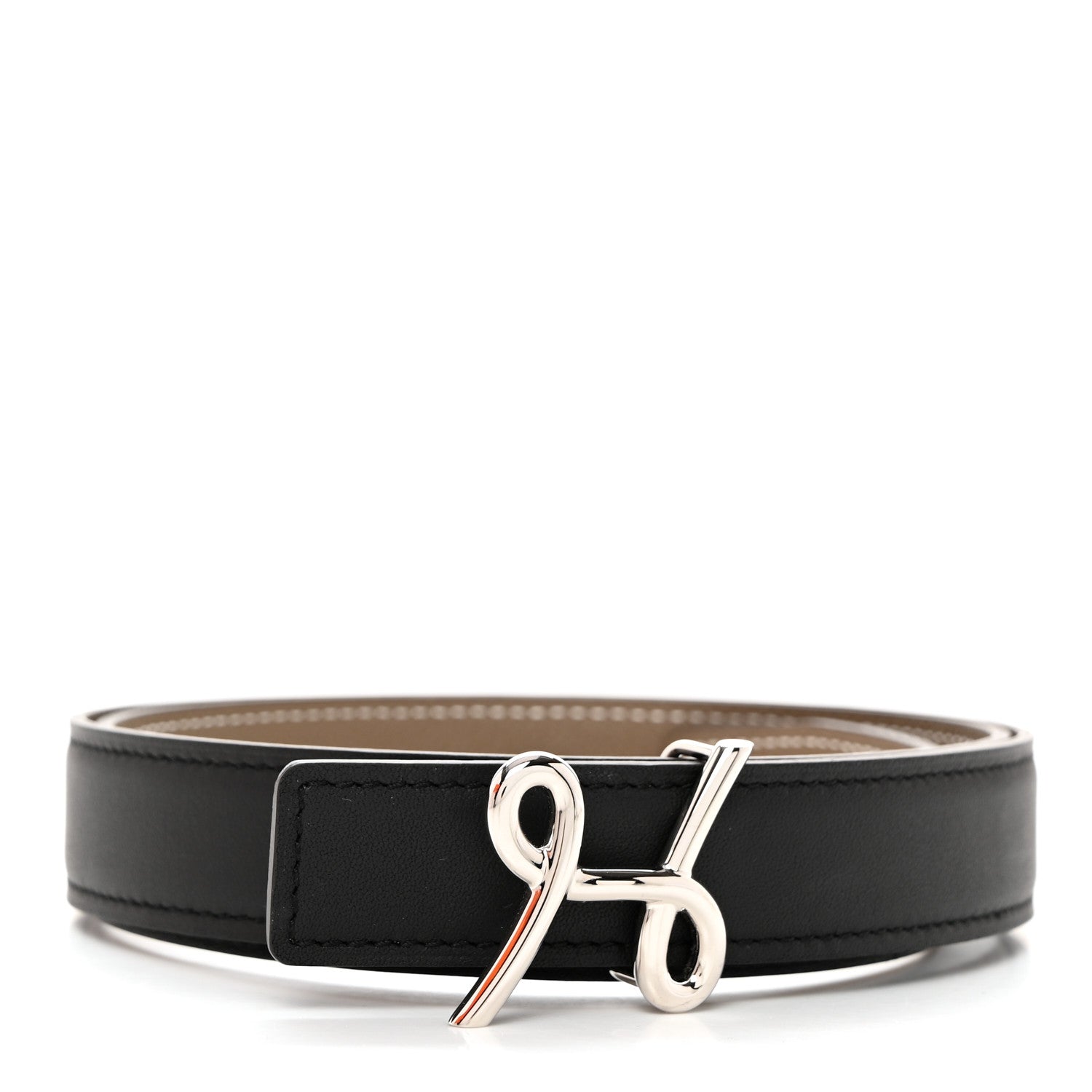 Hermes Swift Epsom 24mm H Cursives Belt 80 32 Black Etoupe 1 of 8