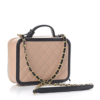 Chanel Caviar Quilted Medium CC Filigree Vanity Case Beige Black 3 of 10